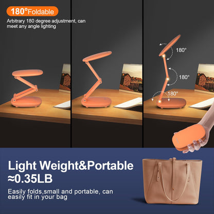 LED Desk Lamp for Office Home & Battery Operated Lamp Rechargeable Lamp Foldable & Portable Light, [2-Fold Bracket] 3 Brightness Dimmable Small Desk Lamp Wireless Reading Lamp (White)