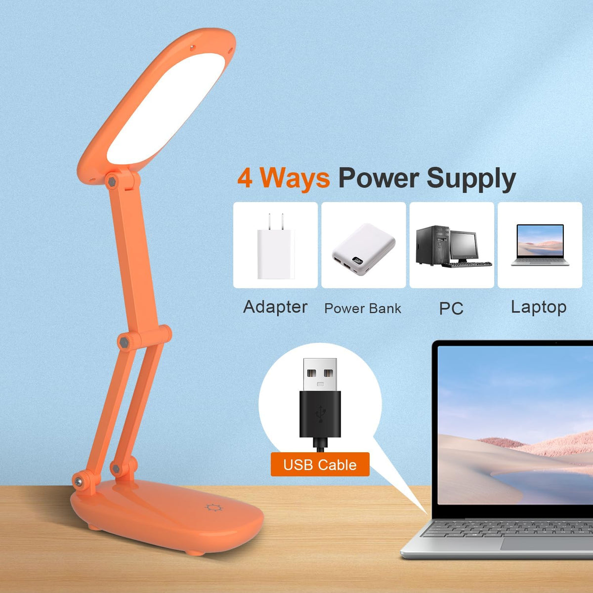 LED Desk Lamp for Office Home & Battery Operated Lamp Rechargeable Lamp Foldable & Portable Light, [2-Fold Bracket] 3 Brightness Dimmable Small Desk Lamp Wireless Reading Lamp (White)