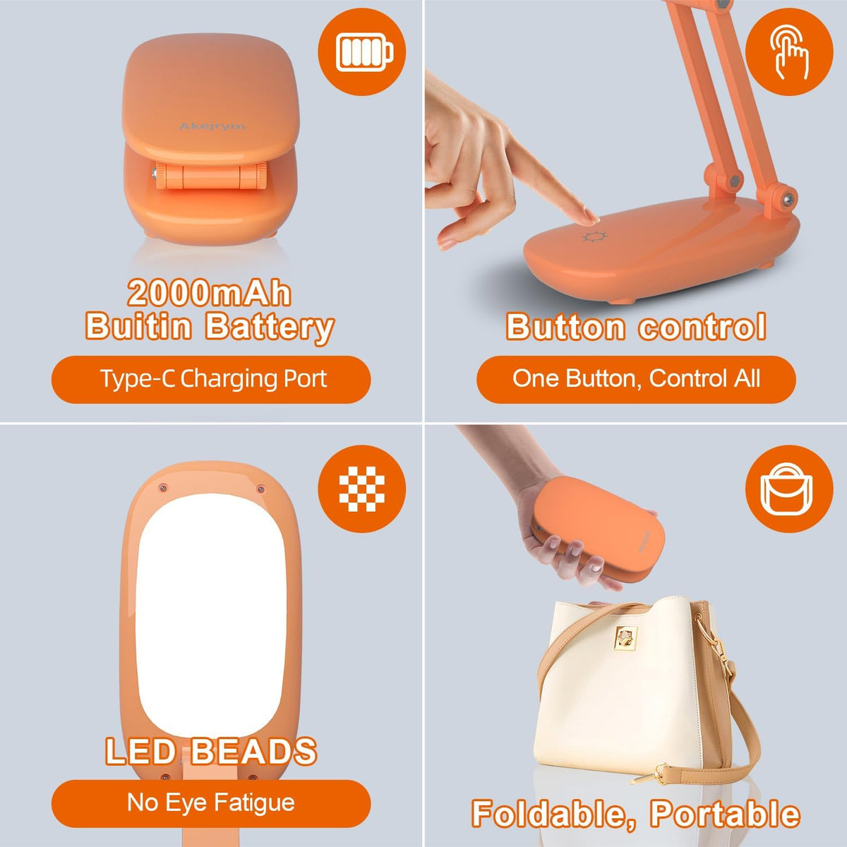 LED Desk Lamp for Office Home & Battery Operated Lamp Rechargeable Lamp Foldable & Portable Light, [2-Fold Bracket] 3 Brightness Dimmable Small Desk Lamp Wireless Reading Lamp (White)
