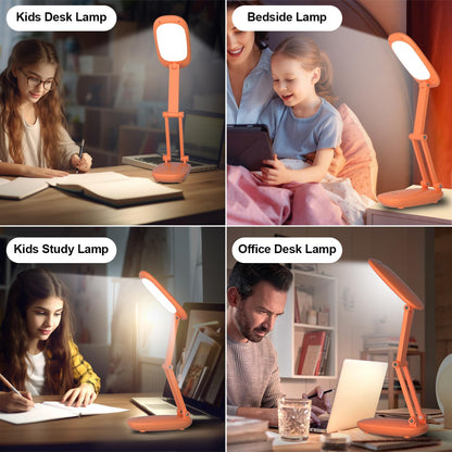 LED Desk Lamp for Office Home & Battery Operated Lamp Rechargeable Lamp Foldable & Portable Light, [2-Fold Bracket] 3 Brightness Dimmable Small Desk Lamp Wireless Reading Lamp (White)