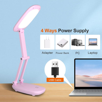 LED Desk Lamp for Office Home & Battery Operated Lamp Rechargeable Lamp Foldable & Portable Light, [2-Fold Bracket] 3 Brightness Dimmable Small Desk Lamp Wireless Reading Lamp (White)