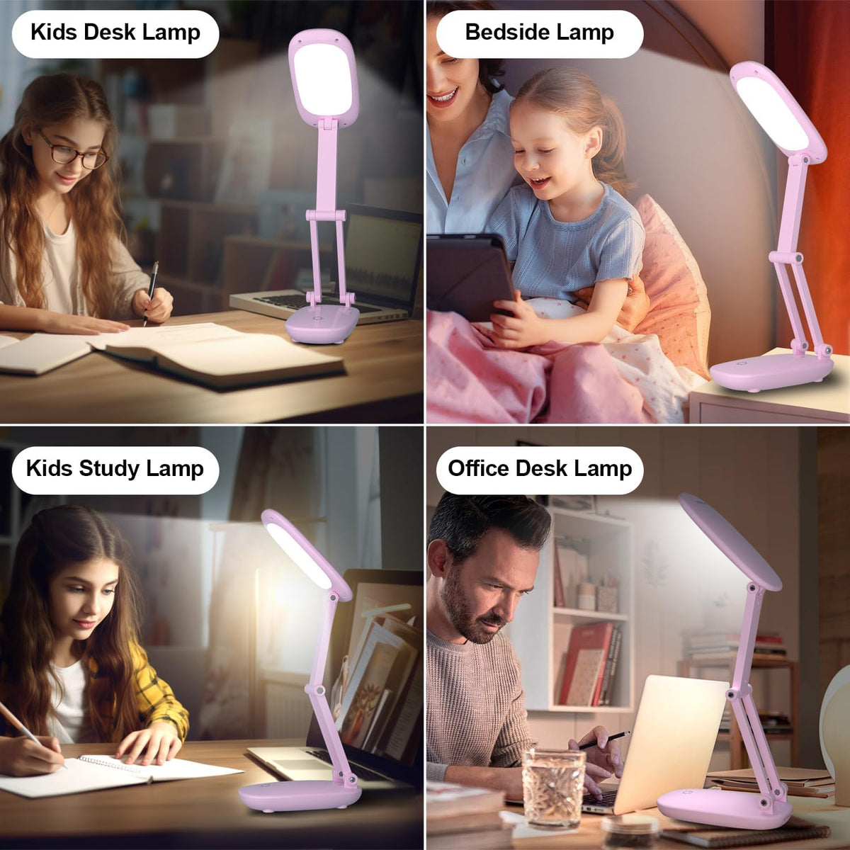 LED Desk Lamp for Office Home & Battery Operated Lamp Rechargeable Lamp Foldable & Portable Light, [2-Fold Bracket] 3 Brightness Dimmable Small Desk Lamp Wireless Reading Lamp (White)
