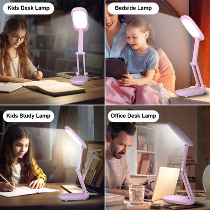 LED Desk Lamp for Office Home & Battery Operated Lamp Rechargeable Lamp Foldable & Portable Light, [2-Fold Bracket] 3 Brightness Dimmable Small Desk Lamp Wireless Reading Lamp (White)