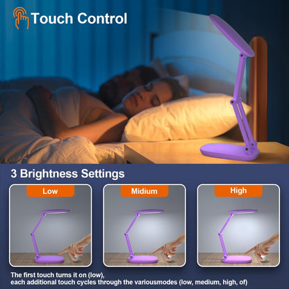 LED Desk Lamp for Office Home & Battery Operated Lamp Rechargeable Lamp Foldable & Portable Light, [2-Fold Bracket] 3 Brightness Dimmable Small Desk Lamp Wireless Reading Lamp (White)