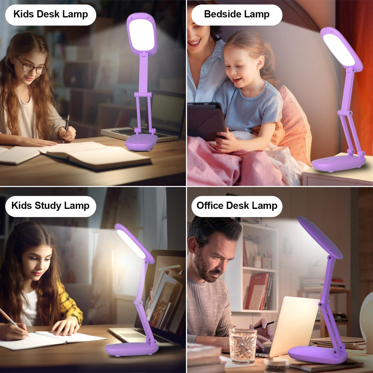 LED Desk Lamp for Office Home & Battery Operated Lamp Rechargeable Lamp Foldable & Portable Light, [2-Fold Bracket] 3 Brightness Dimmable Small Desk Lamp Wireless Reading Lamp (White)