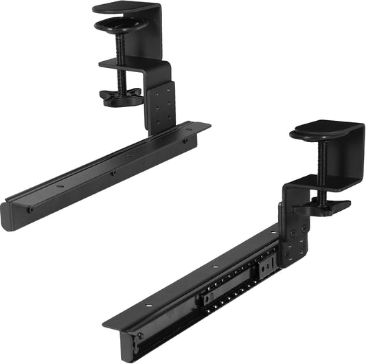 Height Adjustable Clamp and 12 inch Rail Set for DIY Custom Wooden Keyboard Trays (Tray Not Included), Under Desk Pull Out Slider Track with C-clamp Mount System, Black, MOUNT-RAIL02H