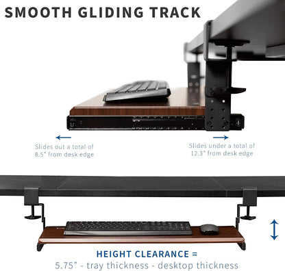 Height Adjustable Clamp and 12 inch Rail Set for DIY Custom Wooden Keyboard Trays (Tray Not Included), Under Desk Pull Out Slider Track with C-clamp Mount System, Black, MOUNT-RAIL02H