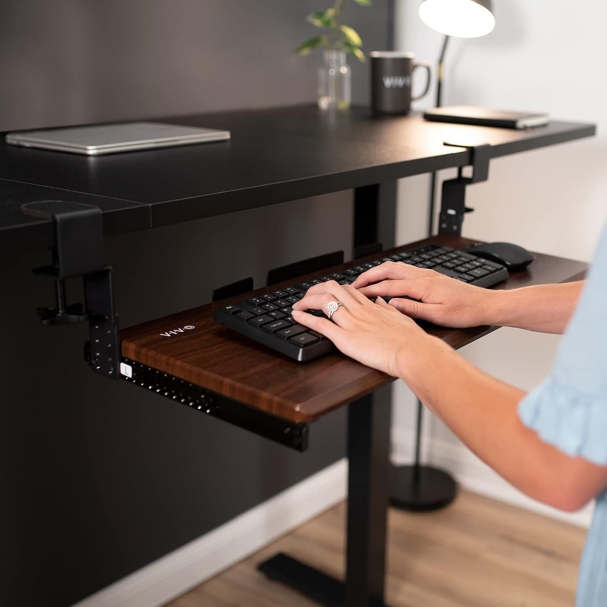 Height Adjustable Clamp and 12 inch Rail Set for DIY Custom Wooden Keyboard Trays (Tray Not Included), Under Desk Pull Out Slider Track with C-clamp Mount System, Black, MOUNT-RAIL02H
