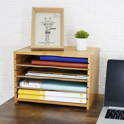 File Organizer with 3 Adjustable Shelves Bamboo Document Letter Tray Paper File Sorter for Desktop Office Home Study Workstation Desk Storage Rack (Natural)