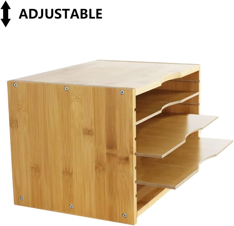 File Organizer with 3 Adjustable Shelves Bamboo Document Letter Tray Paper File Sorter for Desktop Office Home Study Workstation Desk Storage Rack (Natural)