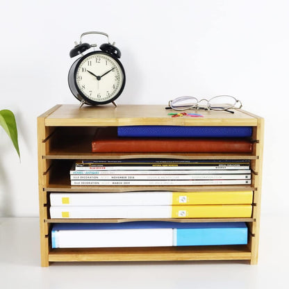 File Organizer with 3 Adjustable Shelves Bamboo Document Letter Tray Paper File Sorter for Desktop Office Home Study Workstation Desk Storage Rack (Natural)
