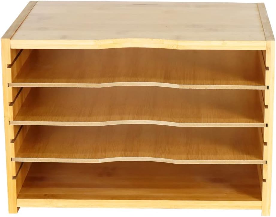 File Organizer with 3 Adjustable Shelves Bamboo Document Letter Tray Paper File Sorter for Desktop Office Home Study Workstation Desk Storage Rack (Natural)