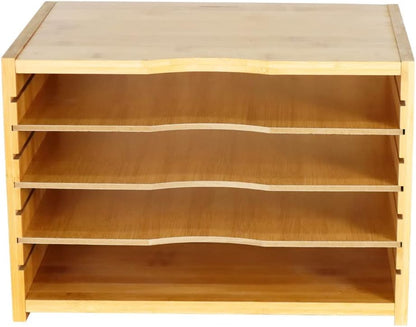 File Organizer with 3 Adjustable Shelves Bamboo Document Letter Tray Paper File Sorter for Desktop Office Home Study Workstation Desk Storage Rack (Natural)