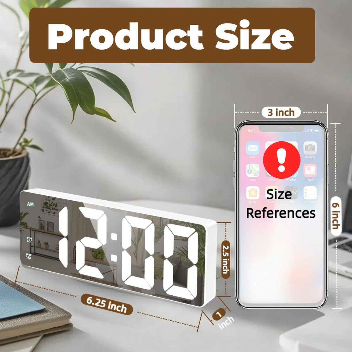 Small Digital Alarm Clock, White Digit