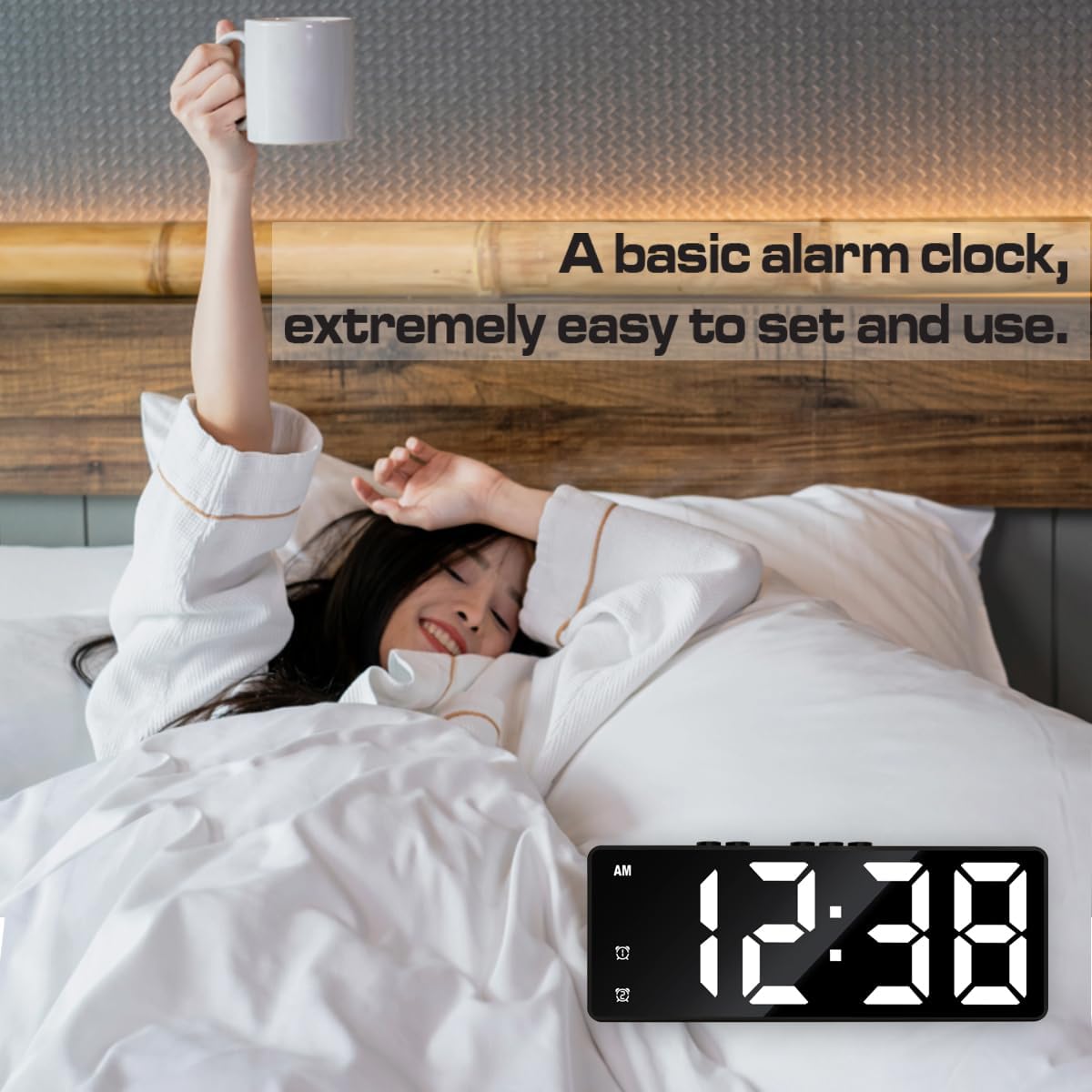 Small Digital Alarm Clock, White Digit