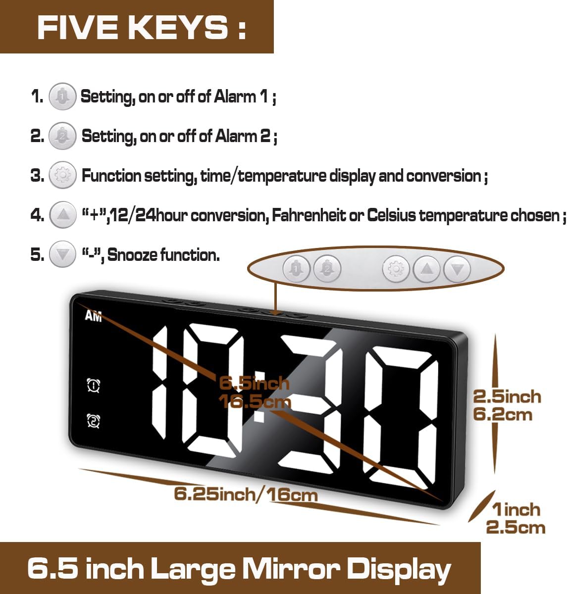 Small Digital Alarm Clock, White Digit