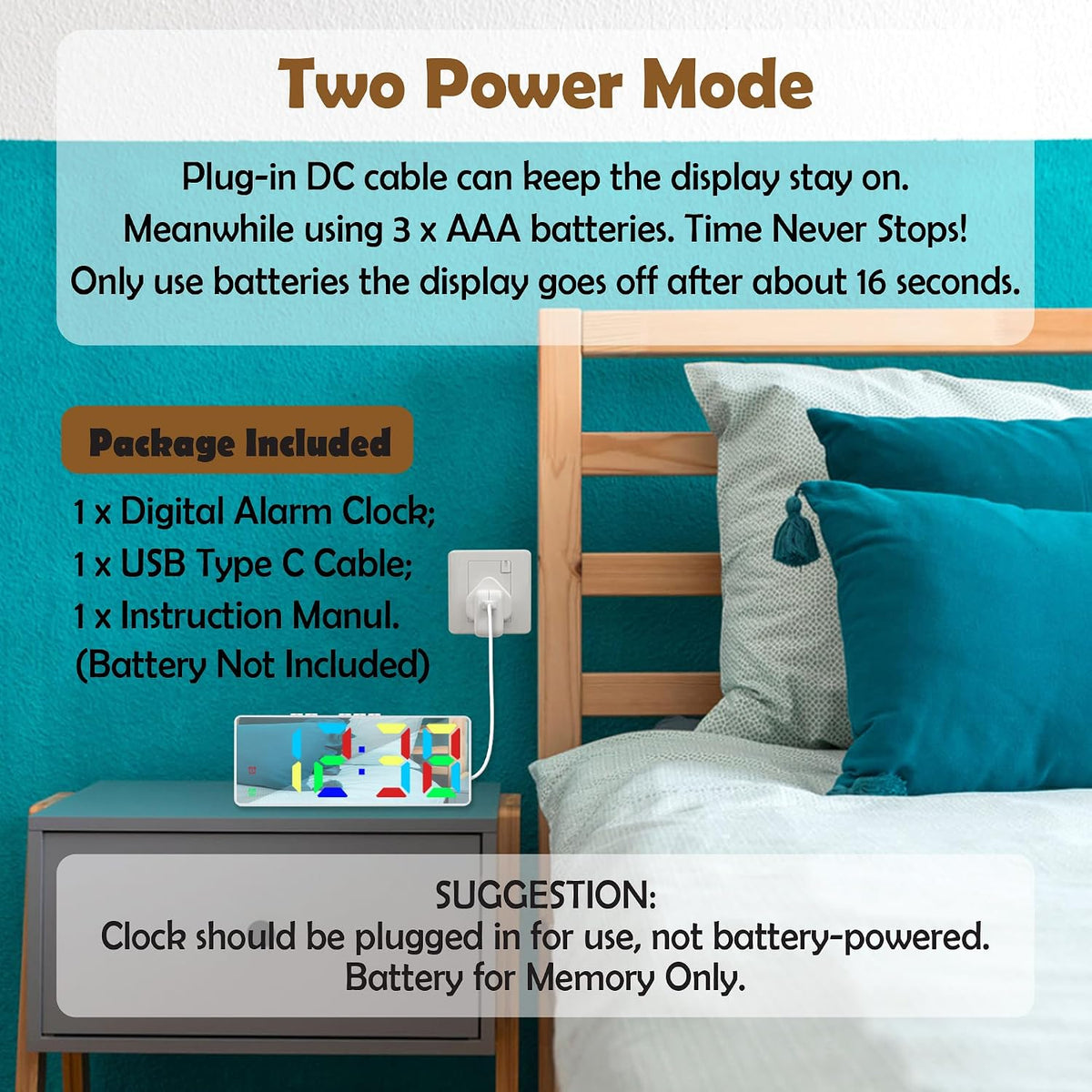 Small Digital Alarm Clock, White Digit