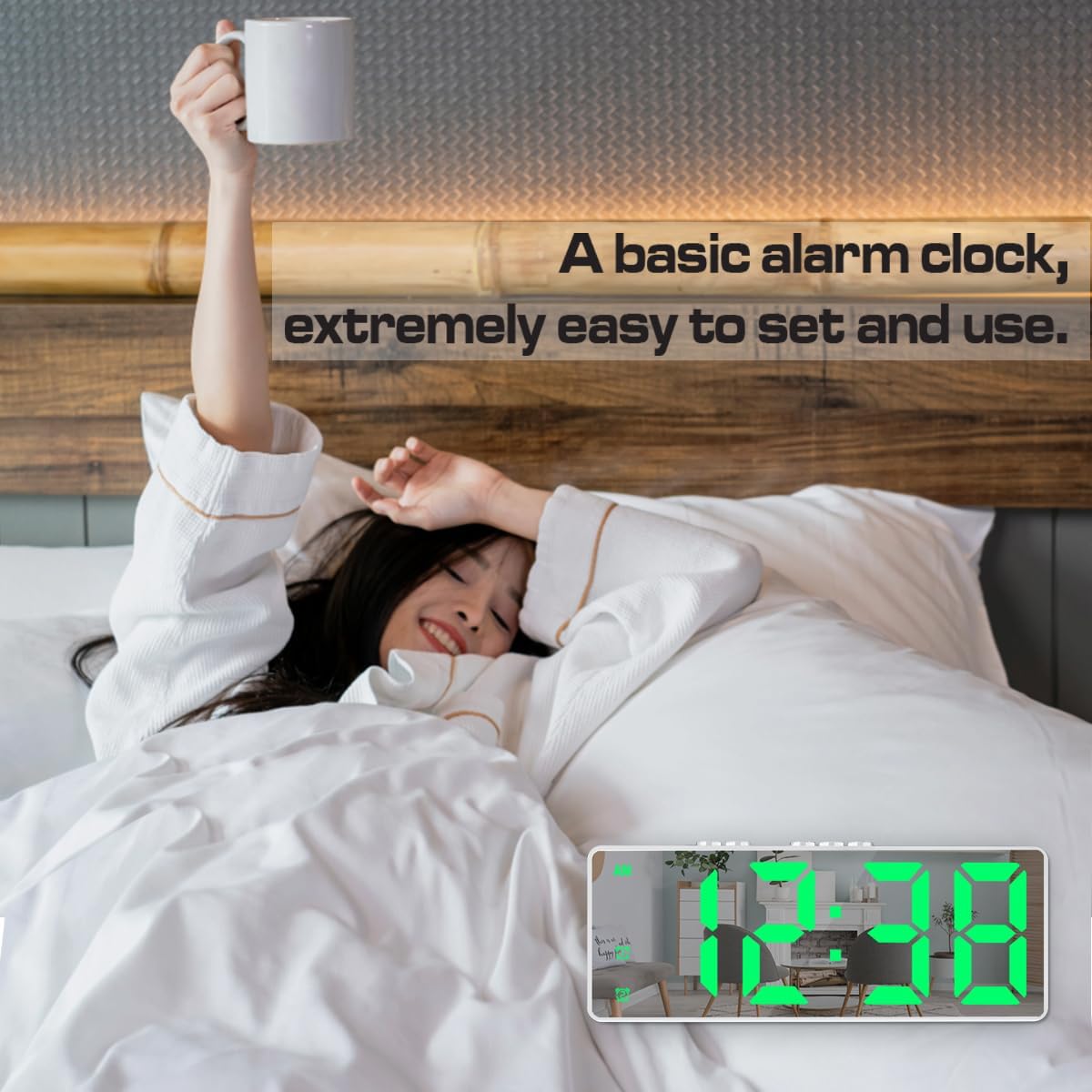 Small Digital Alarm Clock, White Digit