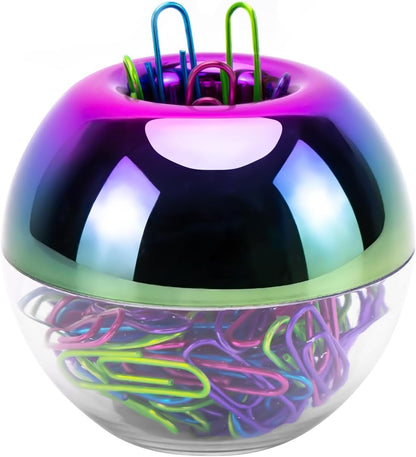 Rainbow Paper Clips Holder Medium Holographic Paper Clip Dispenser