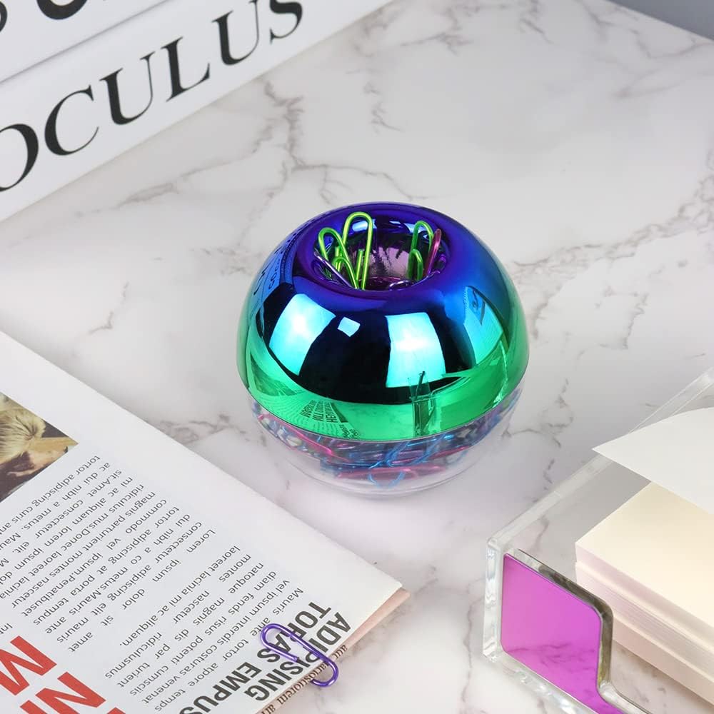Rainbow Paper Clips Holder Medium Holographic Paper Clip Dispenser