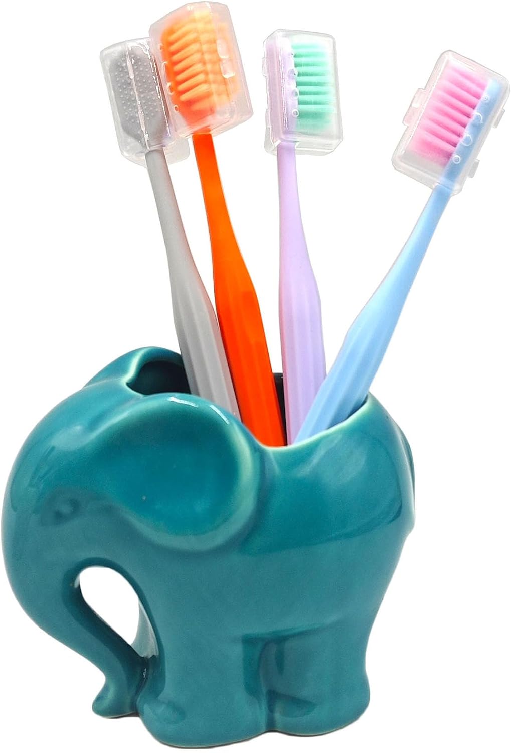 Blue Elephant Succulent Planter with Drainage Hole, Cute Makeup Brush Organizer Toothbrush Holder Pen Pencil Holder for Kids Desk, Elephant Gifts for Women