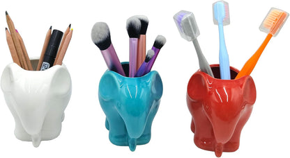 Blue Elephant Succulent Planter with Drainage Hole, Cute Makeup Brush Organizer Toothbrush Holder Pen Pencil Holder for Kids Desk, Elephant Gifts for Women