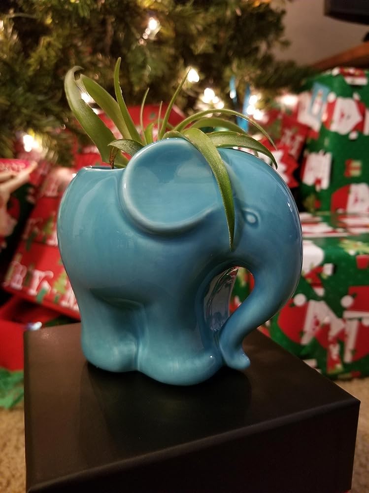 Blue Elephant Succulent Planter with Drainage Hole, Cute Makeup Brush Organizer Toothbrush Holder Pen Pencil Holder for Kids Desk, Elephant Gifts for Women