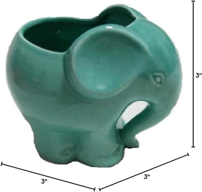 Blue Elephant Succulent Planter with Drainage Hole, Cute Makeup Brush Organizer Toothbrush Holder Pen Pencil Holder for Kids Desk, Elephant Gifts for Women