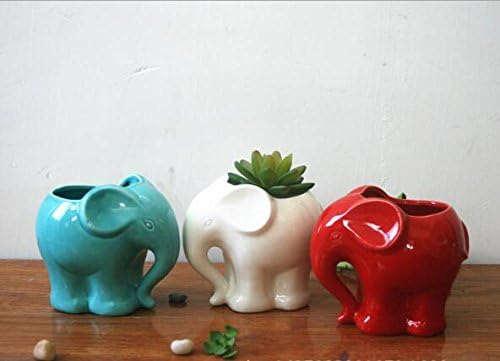 Blue Elephant Succulent Planter with Drainage Hole, Cute Makeup Brush Organizer Toothbrush Holder Pen Pencil Holder for Kids Desk, Elephant Gifts for Women