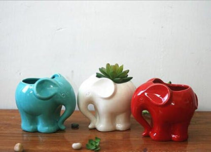Blue Elephant Succulent Planter with Drainage Hole, Cute Makeup Brush Organizer Toothbrush Holder Pen Pencil Holder for Kids Desk, Elephant Gifts for Women