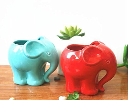 Blue Elephant Succulent Planter with Drainage Hole, Cute Makeup Brush Organizer Toothbrush Holder Pen Pencil Holder for Kids Desk, Elephant Gifts for Women