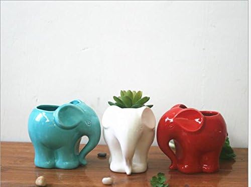Blue Elephant Succulent Planter with Drainage Hole, Cute Makeup Brush Organizer Toothbrush Holder Pen Pencil Holder for Kids Desk, Elephant Gifts for Women