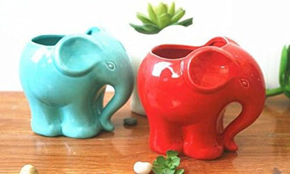 Blue Elephant Succulent Planter with Drainage Hole, Cute Makeup Brush Organizer Toothbrush Holder Pen Pencil Holder for Kids Desk, Elephant Gifts for Women