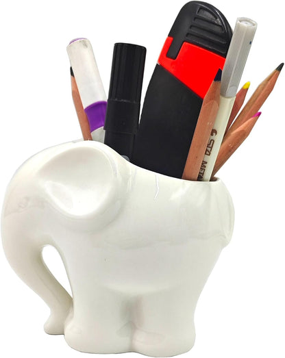 Blue Elephant Succulent Planter with Drainage Hole, Cute Makeup Brush Organizer Toothbrush Holder Pen Pencil Holder for Kids Desk, Elephant Gifts for Women