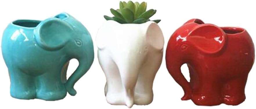 Blue Elephant Succulent Planter with Drainage Hole, Cute Makeup Brush Organizer Toothbrush Holder Pen Pencil Holder for Kids Desk, Elephant Gifts for Women