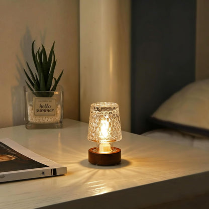 Mini Soft Warm LED Night Light, Battery Operated Portable Glass Lamp with Timer, Art Deco Style, Crystal Color, for Adults