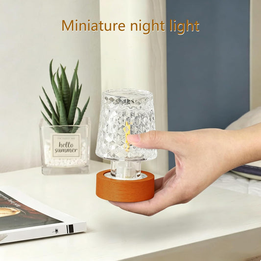 Mini Soft Warm LED Night Light, Battery Operated Portable Glass Lamp with Timer, Art Deco Style, Crystal Color, for Adults