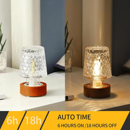 Mini Soft Warm LED Night Light, Battery Operated Portable Glass Lamp with Timer, Art Deco Style, Crystal Color, for Adults