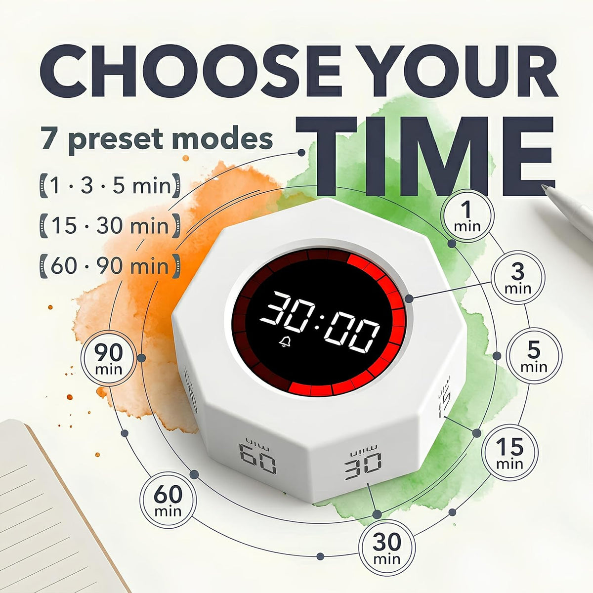 Multi-Function Electronic Timer, Learning Management - USB-C Rechargeable Flip Timer with Presets, Silent Mode & Vibration - Ideal for ADHD, Pomodoro, Classroom, Kids, Kitchen & Chess Clock