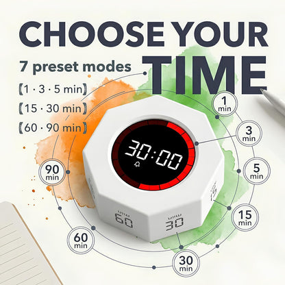 Multi-Function Electronic Timer, Learning Management - USB-C Rechargeable Flip Timer with Presets, Silent Mode & Vibration - Ideal for ADHD, Pomodoro, Classroom, Kids, Kitchen & Chess Clock