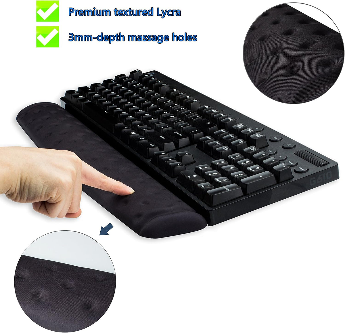 Keyboard Wrist Rest Support Cushion Pad for Computer, Laptop, Office Work, PC Gaming - Memory Foam Gel with Massage Holes Design - Non-Slip Easy Typing Wrist Pain Relief (Black Keyboard Pad)