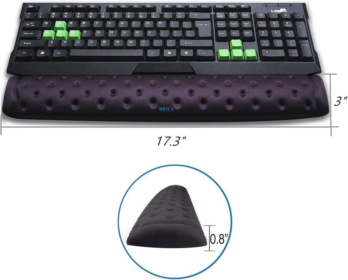 Keyboard Wrist Rest Support Cushion Pad for Computer, Laptop, Office Work, PC Gaming - Memory Foam Gel with Massage Holes Design - Non-Slip Easy Typing Wrist Pain Relief (Black Keyboard Pad)