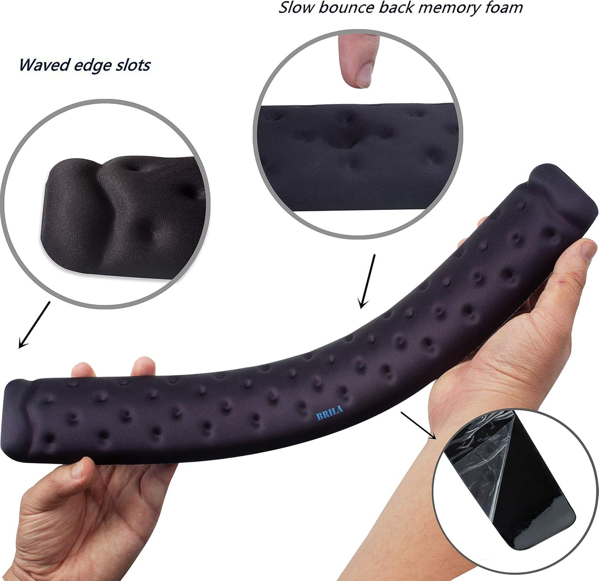 Keyboard Wrist Rest Support Cushion Pad for Computer, Laptop, Office Work, PC Gaming - Memory Foam Gel with Massage Holes Design - Non-Slip Easy Typing Wrist Pain Relief (Black Keyboard Pad)