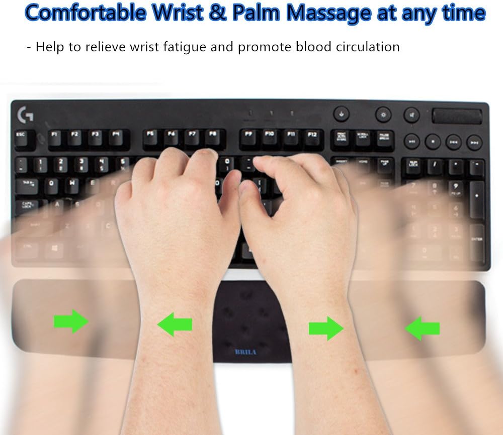 Keyboard Wrist Rest Support Cushion Pad for Computer, Laptop, Office Work, PC Gaming - Memory Foam Gel with Massage Holes Design - Non-Slip Easy Typing Wrist Pain Relief (Black Keyboard Pad)