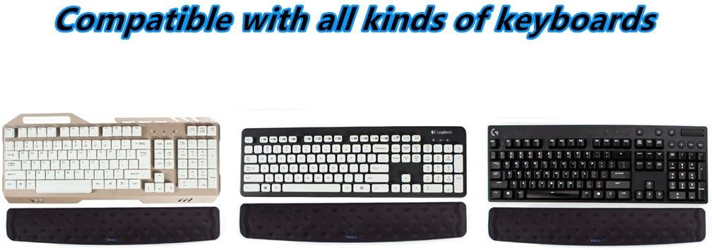 Keyboard Wrist Rest Support Cushion Pad for Computer, Laptop, Office Work, PC Gaming - Memory Foam Gel with Massage Holes Design - Non-Slip Easy Typing Wrist Pain Relief (Black Keyboard Pad)