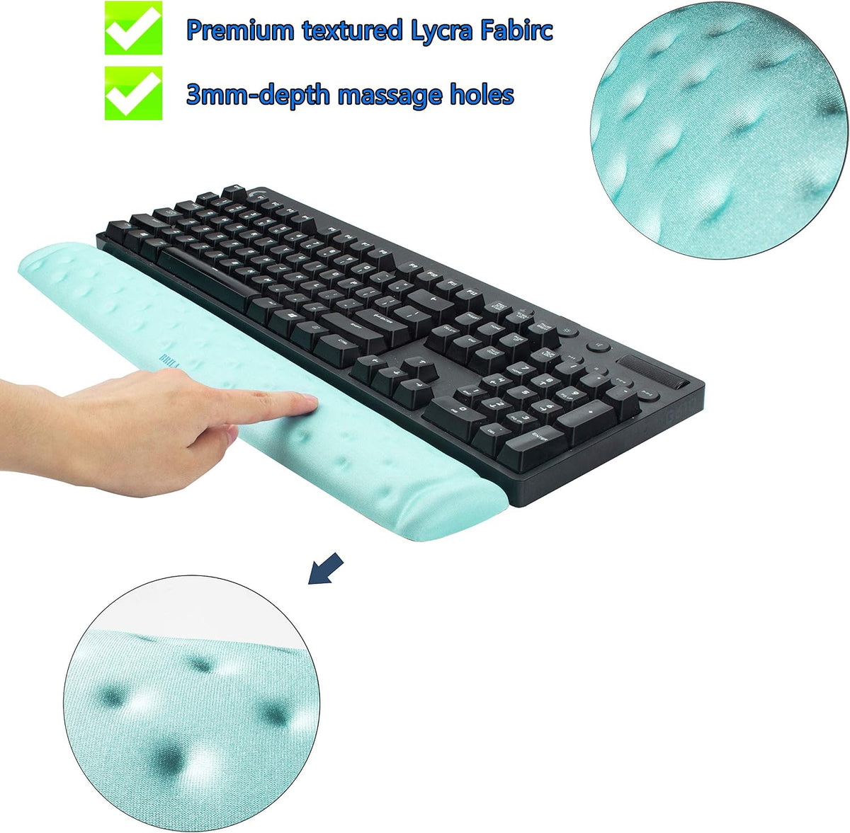 Keyboard Wrist Rest Support Cushion Pad for Computer, Laptop, Office Work, PC Gaming - Memory Foam Gel with Massage Holes Design - Non-Slip Easy Typing Wrist Pain Relief (Black Keyboard Pad)