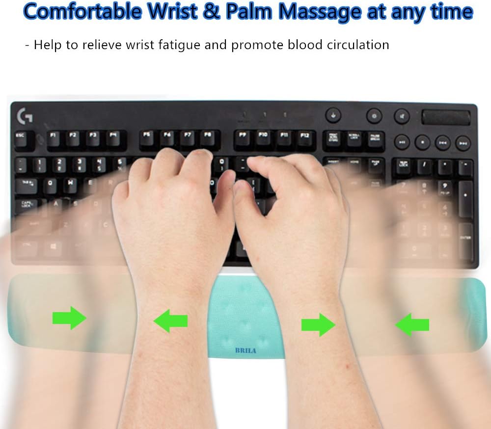 Keyboard Wrist Rest Support Cushion Pad for Computer, Laptop, Office Work, PC Gaming - Memory Foam Gel with Massage Holes Design - Non-Slip Easy Typing Wrist Pain Relief (Black Keyboard Pad)