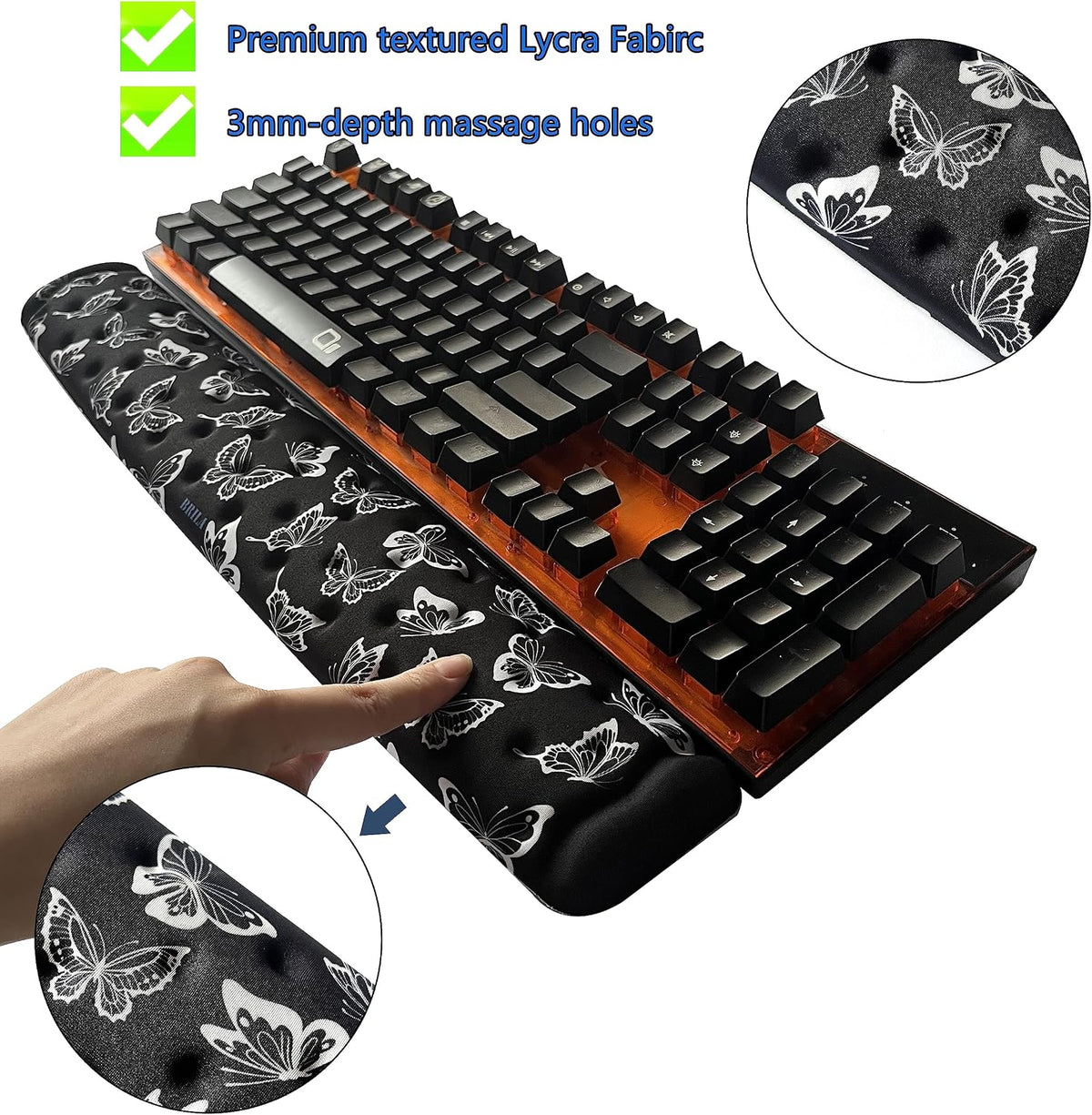 Keyboard Wrist Rest Support Cushion Pad for Computer, Laptop, Office Work, PC Gaming - Memory Foam Gel with Massage Holes Design - Non-Slip Easy Typing Wrist Pain Relief (Black Keyboard Pad)