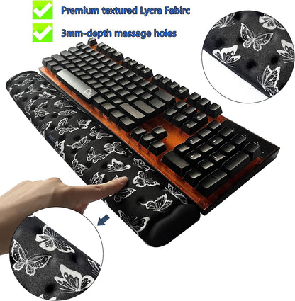 Keyboard Wrist Rest Support Cushion Pad for Computer, Laptop, Office Work, PC Gaming - Memory Foam Gel with Massage Holes Design - Non-Slip Easy Typing Wrist Pain Relief (Black Keyboard Pad)