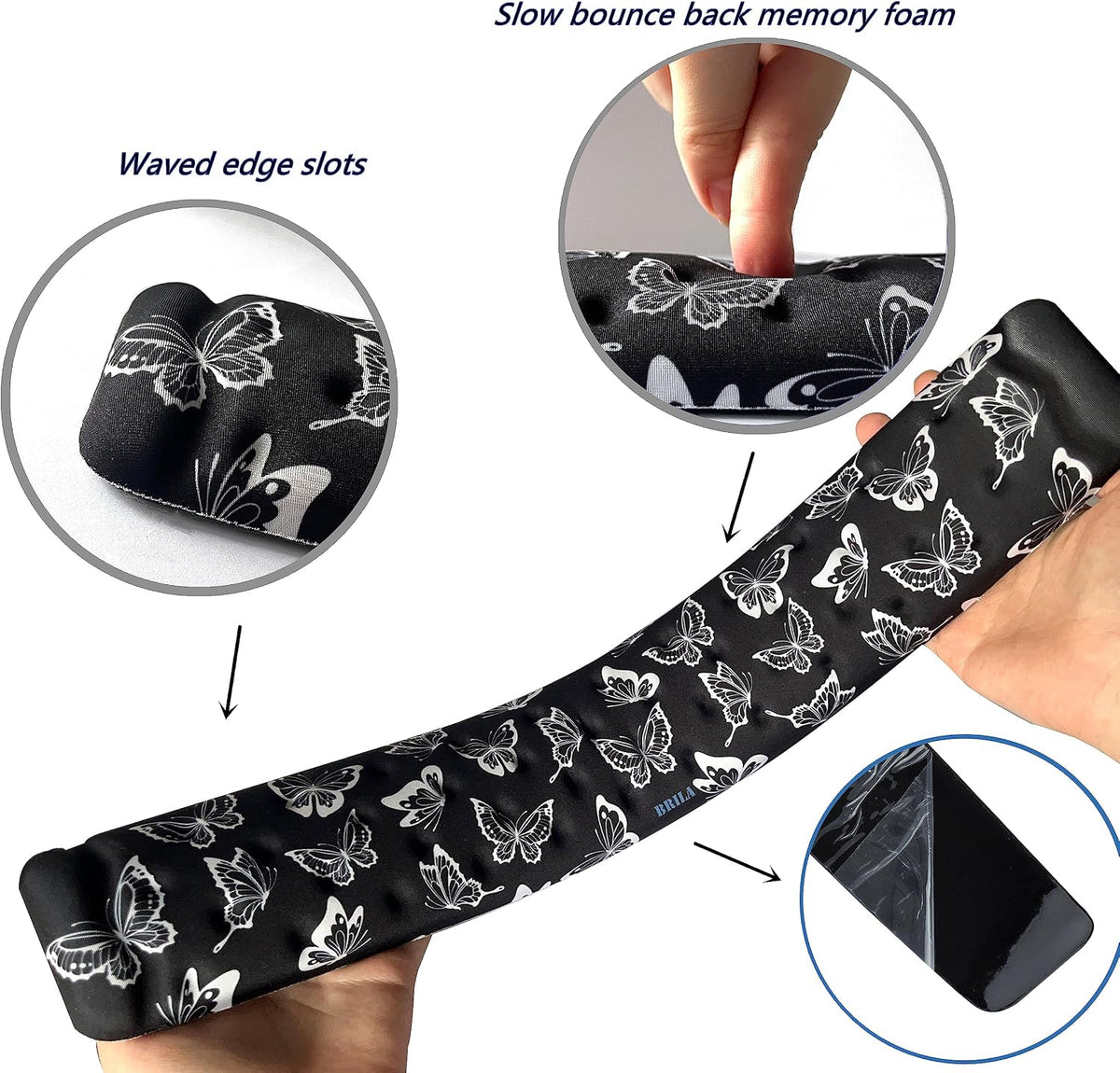 Keyboard Wrist Rest Support Cushion Pad for Computer, Laptop, Office Work, PC Gaming - Memory Foam Gel with Massage Holes Design - Non-Slip Easy Typing Wrist Pain Relief (Black Keyboard Pad)